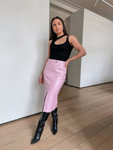 Pink Leather Slit Skirt